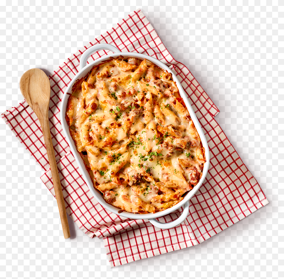 Top View Of Baked Mostaccioli Baking, Cutlery, Food, Pizza, Spoon Free Transparent Png