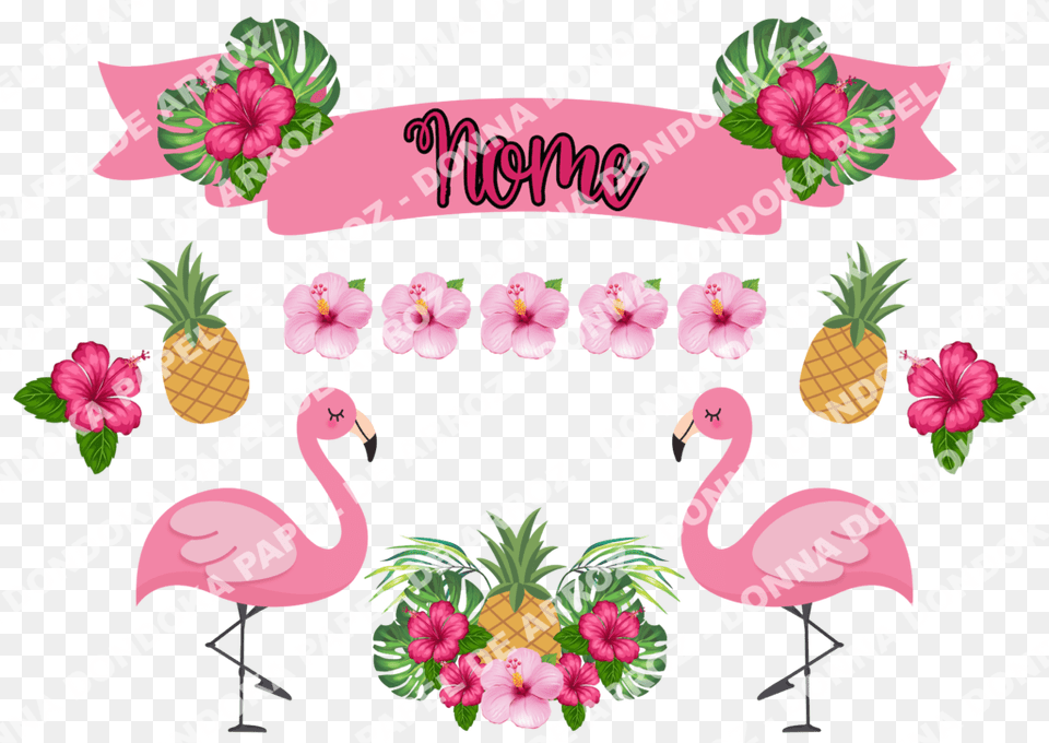 Topo De Bolo Flamingo Com Flores Topo De Bolo Flamingo, Food, Fruit, Plant, Produce Free Transparent Png