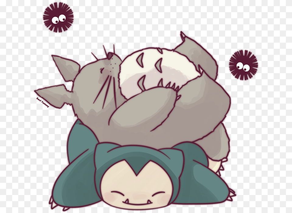 Totoro And Snorlax By Seviyummy Totoro And Snorlax Sleeping, Book, Comics, Person, Publication Free Transparent Png