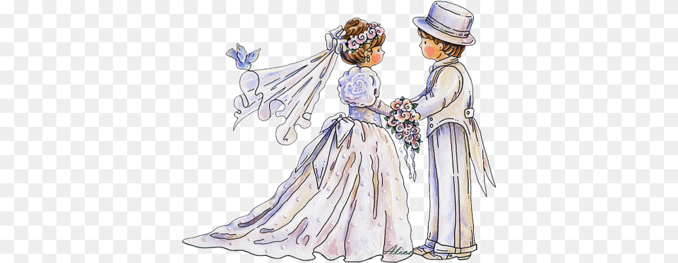 Touching Hearts Wedding Bride And Groom Gifs, Clothing, Dress, Adult, Female Png