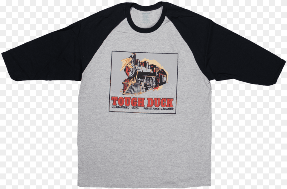 Tough Duck Locomotive Throwback Baseball T Shirt Black Active Shirt, Clothing, T-shirt, Railway, Train Free Png