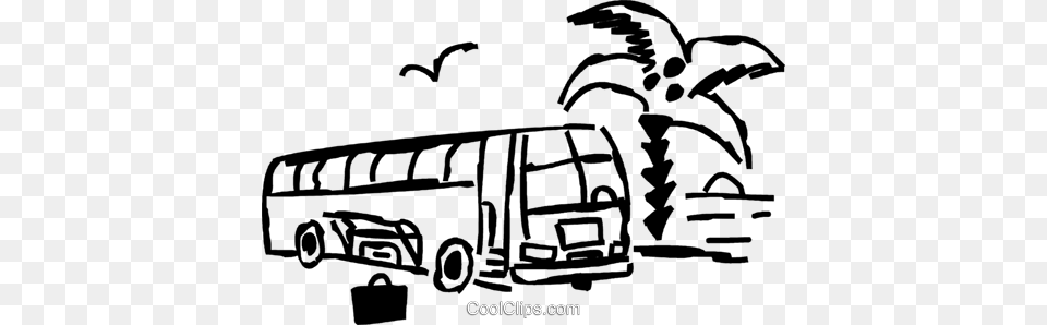 Tour Bus Stopped At The Beach Royalty Free Vector Clip Bus, Transportation, Vehicle, Machine, Wheel Png Image