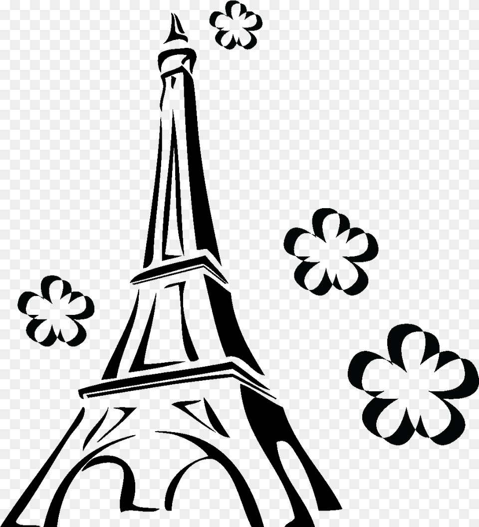 Tour Eiffel Entouree De Fleurs Ambiance Sticker Sb Eiffel Tower Doodle, Art, Floral Design, Graphics, Pattern Free Png Download