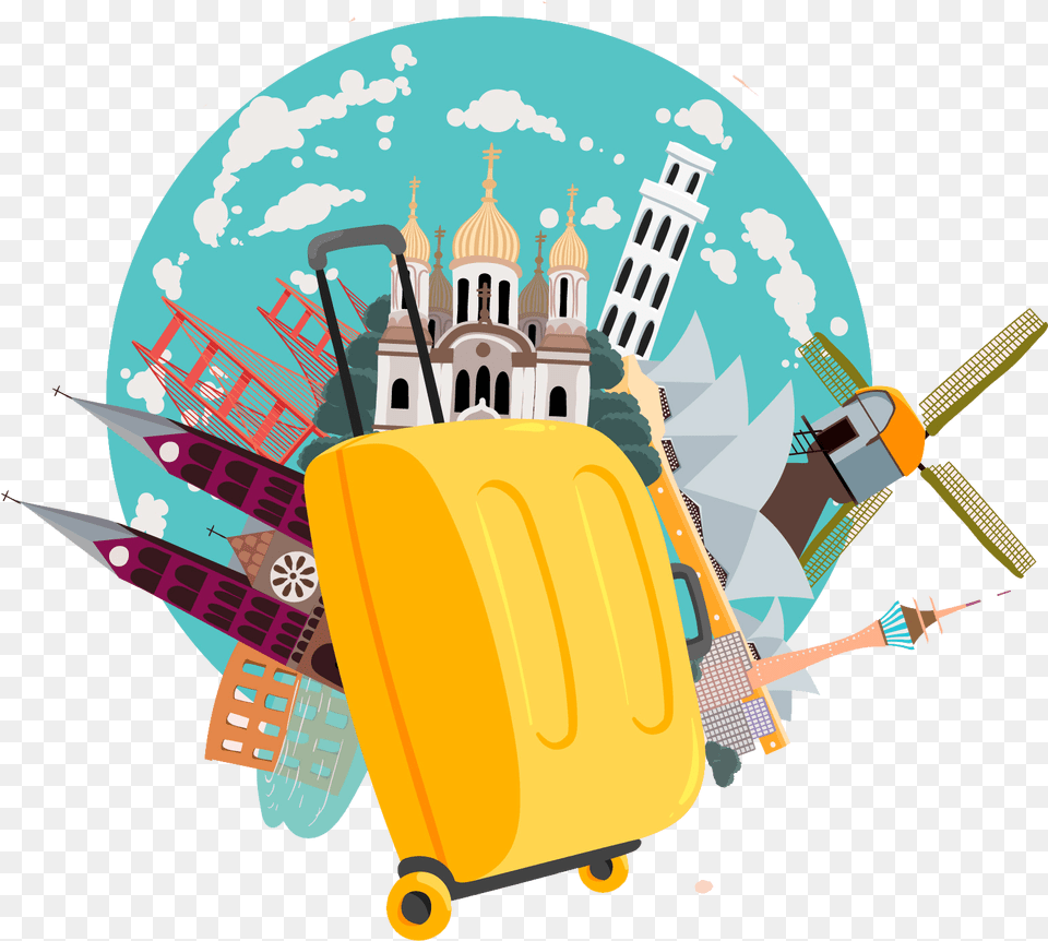 Tour Travel Vectors Tour And Travel Vector, Baggage, Bulldozer, Machine, Suitcase Png Image