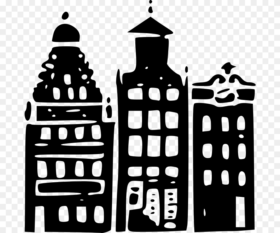 Town Silhouette Black And White Old Town Clipart, Gray Png
