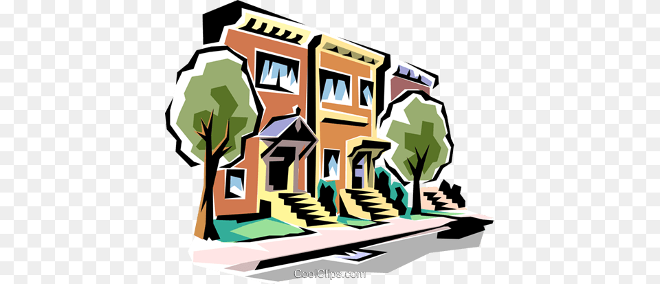 Townhouses Royalty Vector Clip Art Illustration, Urban, Street, City, Road Free Transparent Png