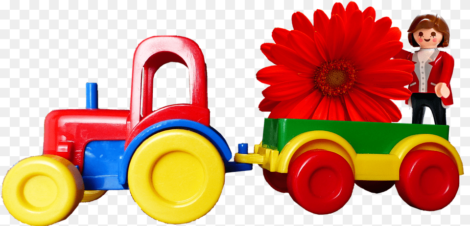 Tractor Trailer Toy Child Flower, Baby, Machine, Person, Wheel Free Png