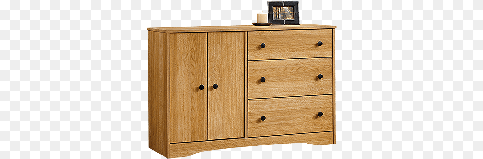 Traditional Double Door Dresser In Highland Oak Cloth Drawer, Cabinet, Furniture, Sideboard Png