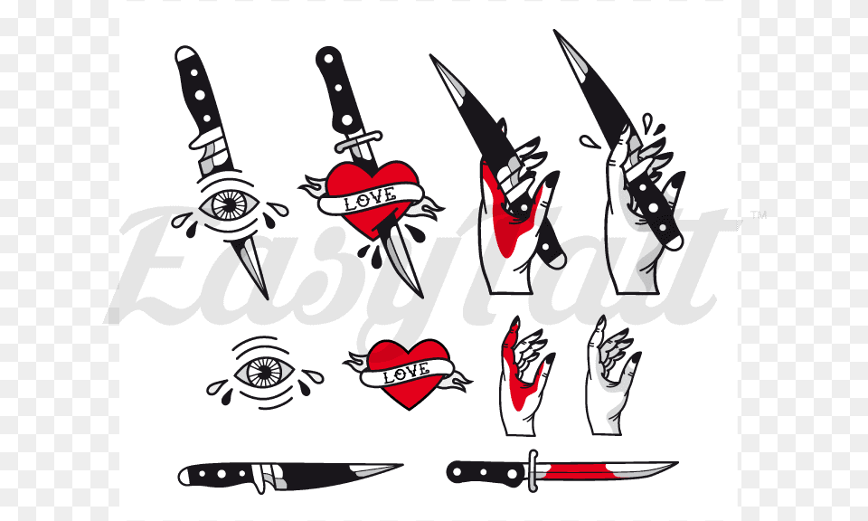 Traditional Knives And Hearts Set Old School Tattoo Knife, Weapon, Blade, Dagger, Cutlery Png