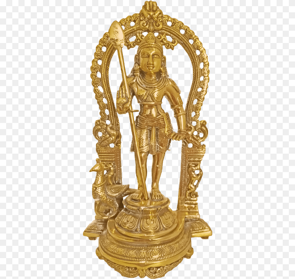 Traditional Lord Murugan Brass Statue With Arch Brass, Bronze, Adult, Wedding, Person Png Image