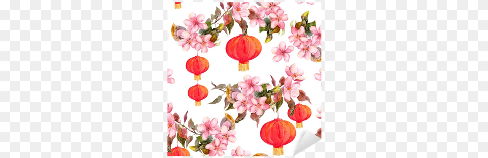 Traditional Red Chinese Lantern In Spring Pink Flowers Ubrousky 3 Vrstv 33 X 33 Cm S Motivem 20 Ks, Art, Floral Design, Graphics, Pattern Png