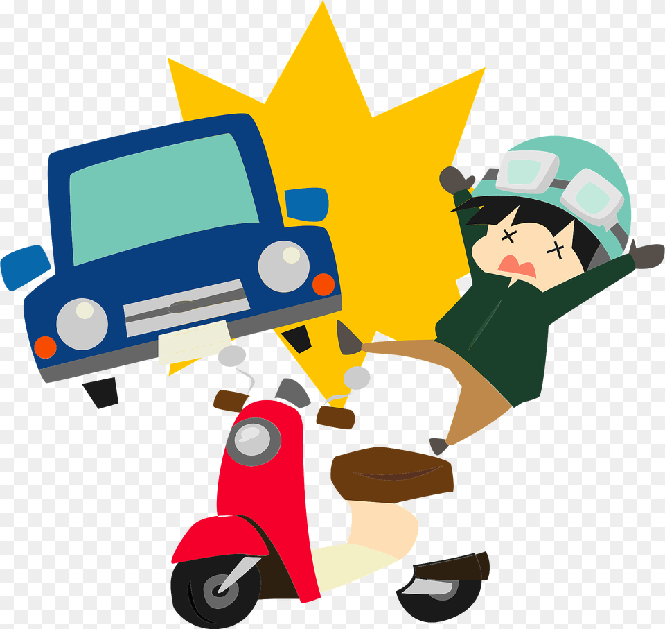 Traffic Collision Car Almost Hits A Boy On A Scooter Clipart, Vehicle, Transportation, Motorcycle, Motor Scooter Png