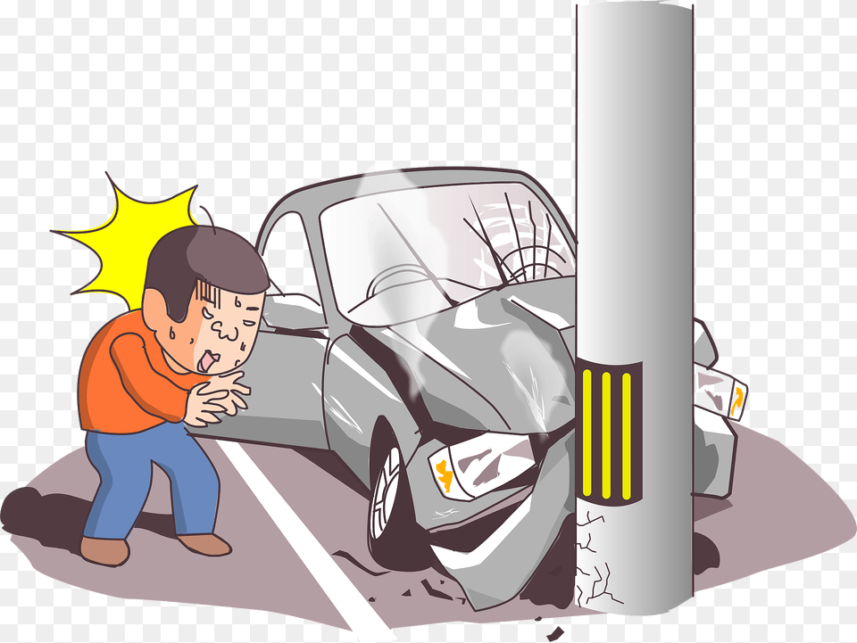 Traffic Collision Car Hit A Post Clipart, Book, Comics, Publication, Baby Png Image