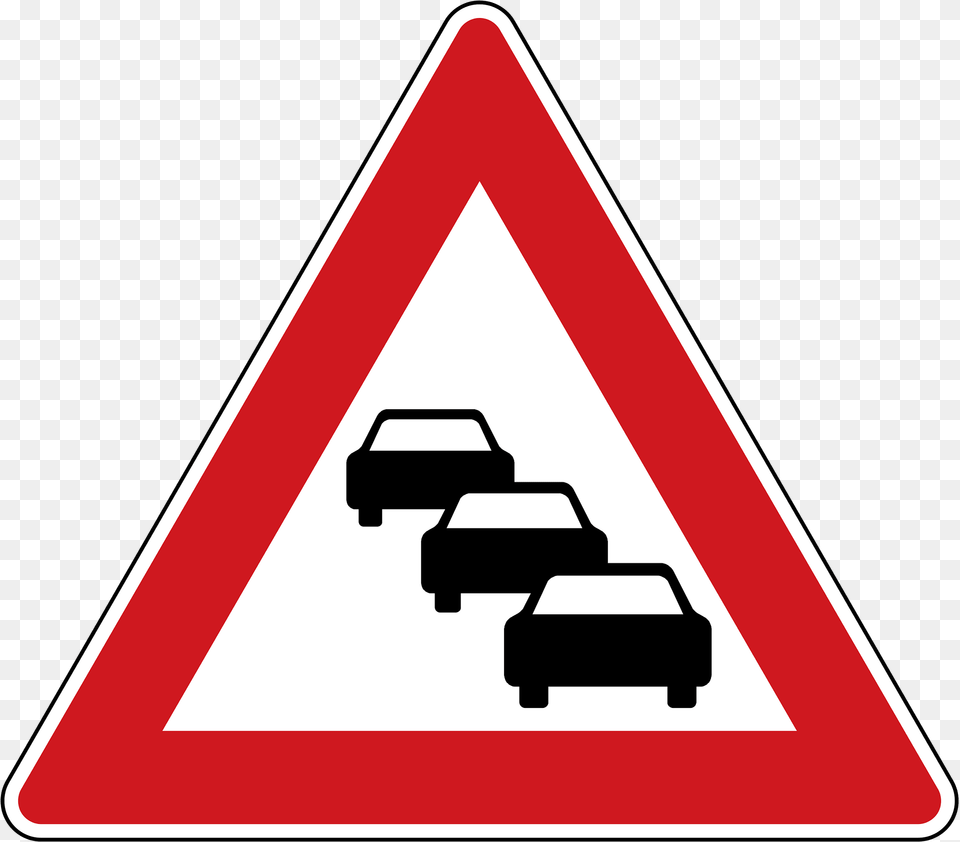 Traffic Queues Likely Ahead Sign In Czech Republic Clipart, Symbol, Road Sign, Dynamite, Weapon Free Png