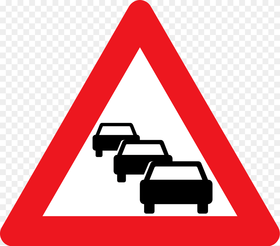 Traffic Queues Likely Ahead Sign In Denmark Clipart, Symbol, Road Sign, Dynamite, Weapon Free Png