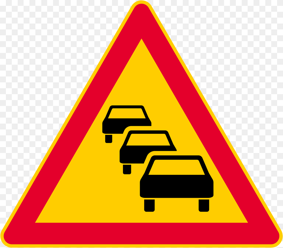 Traffic Queues Likely Ahead Sign In Finland Clipart, Symbol, Road Sign Free Transparent Png
