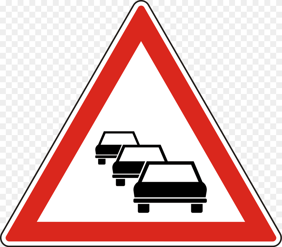 Traffic Queues Likely Ahead Sign In Hungary Clipart, Symbol, Road Sign Free Transparent Png