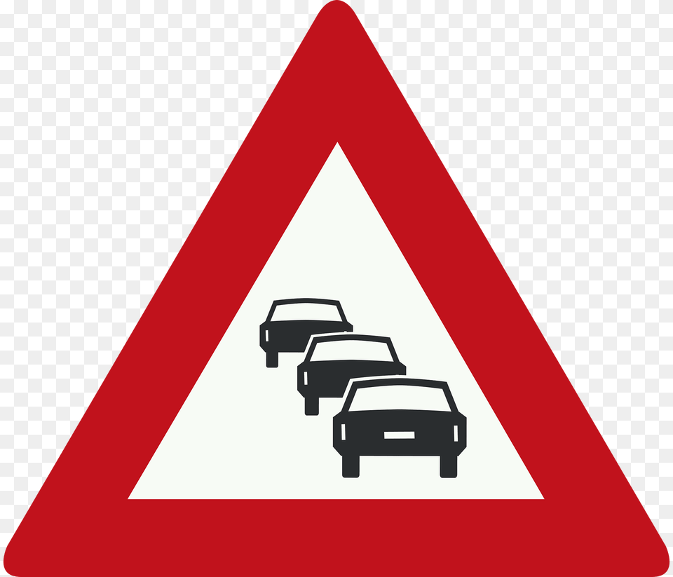 Traffic Queues Likely Ahead Sign In Netherlands Clipart, Symbol, Car, Transportation, Vehicle Free Png