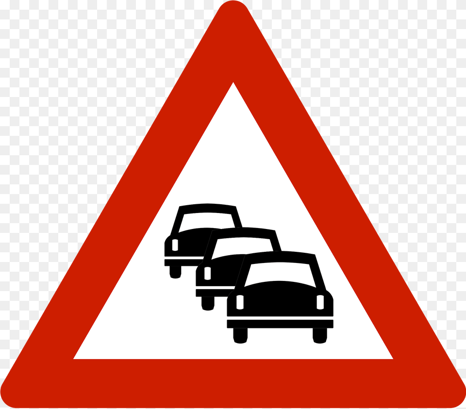 Traffic Queues Likely Ahead Sign In Norway Clipart, Symbol, Road Sign, Car, Transportation Free Png