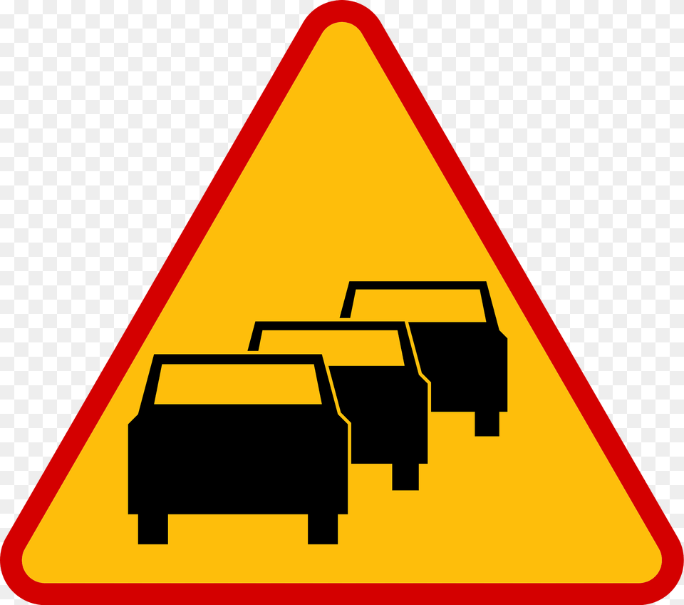Traffic Queues Likely Ahead Sign In Poland Clipart, Symbol, Road Sign, Bulldozer, Machine Free Png Download