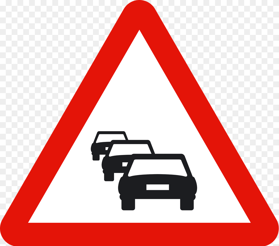 Traffic Queues Likely Ahead Sign In Spain Clipart, Symbol, Road Sign, Car, Transportation Free Png