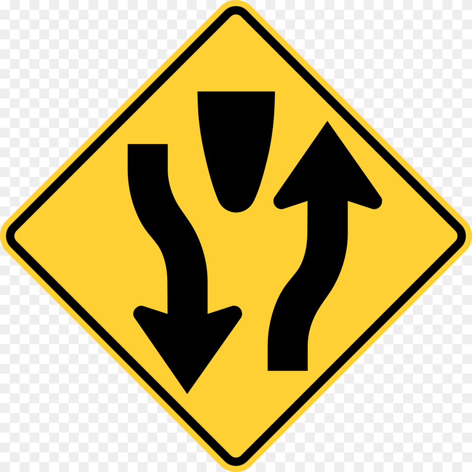 Traffic Sign Divided Highway Ends And Begins Sign, Symbol, Road Sign Free Transparent Png