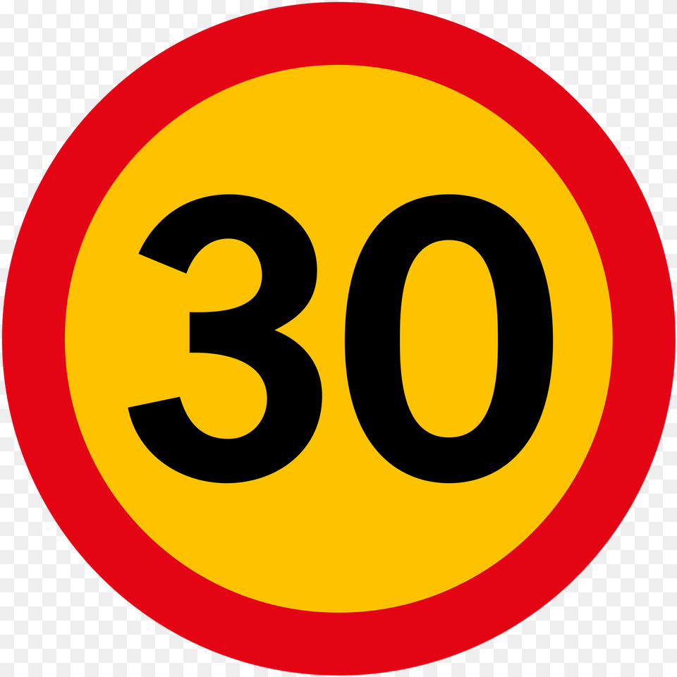 Traffic Sign Speed Limit 30 Icon Illustration Hastighetsskylt, Symbol, Text, Number, Road Sign Free Png