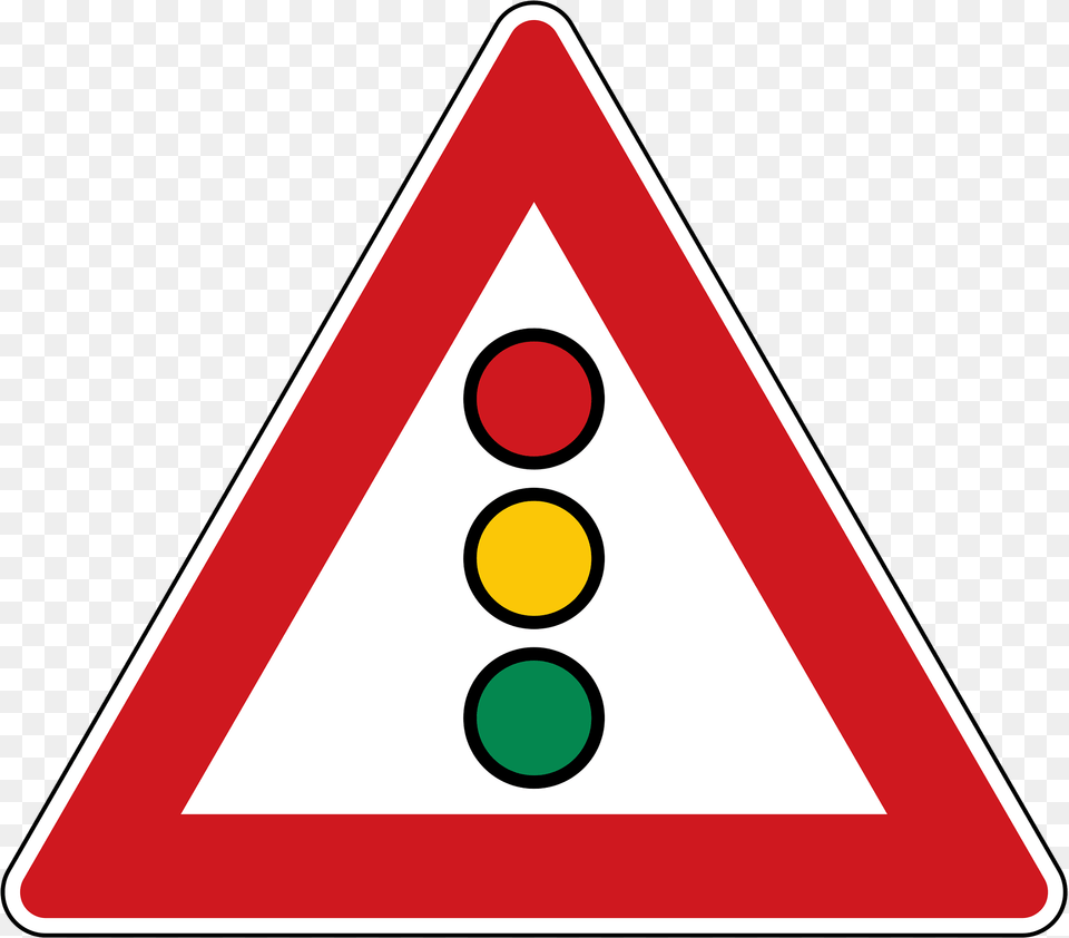 Traffic Signals Ahead Sign In Czech Republic Clipart, Symbol, Triangle, Light, Traffic Light Free Transparent Png