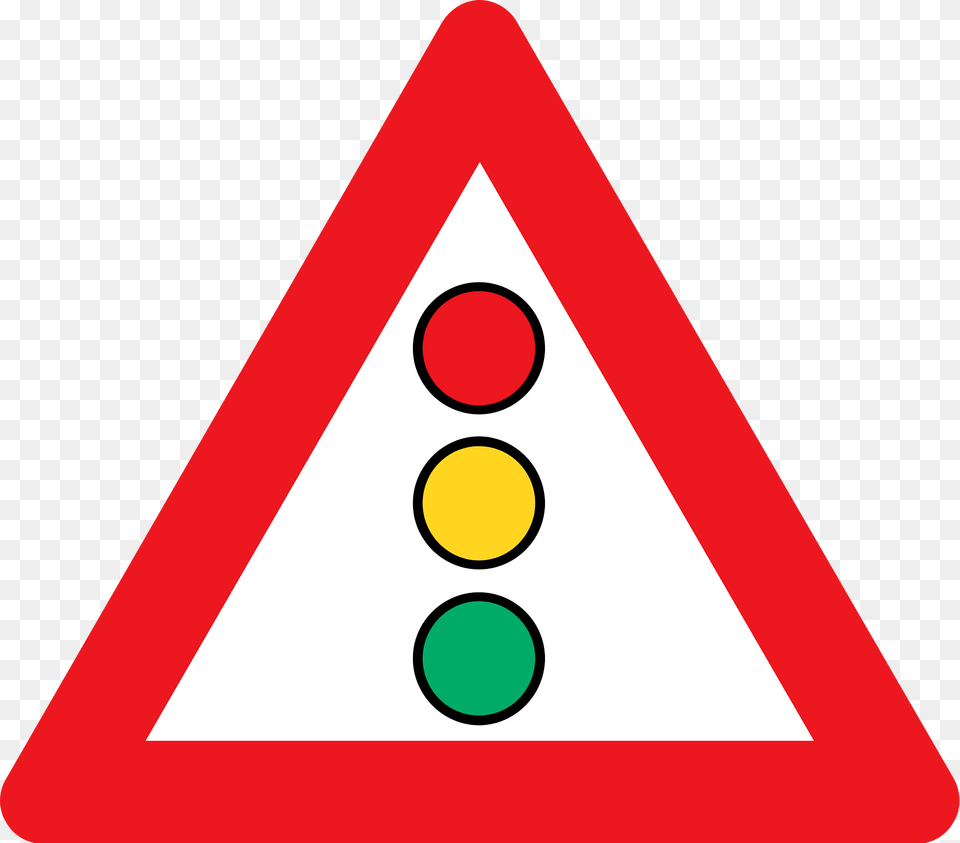 Traffic Signals Ahead Sign In Denmark Clipart, Light, Triangle, Symbol, Traffic Light Free Png Download