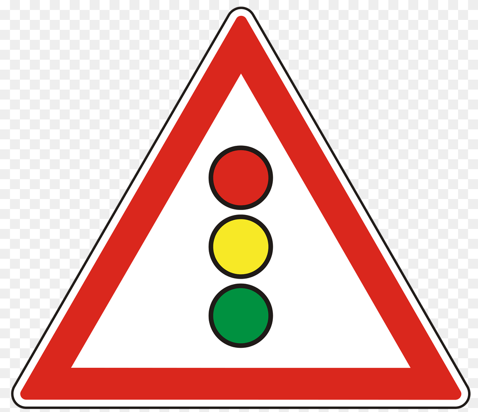 Traffic Signals Ahead Sign In Hungary Clipart, Triangle, Light, Symbol, Traffic Light Png Image