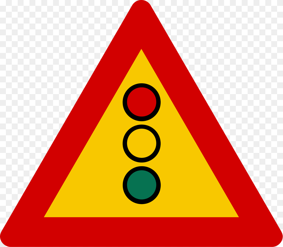 Traffic Signals Ahead Sign In Iceland Clipart, Light, Symbol, Triangle, Traffic Light Png
