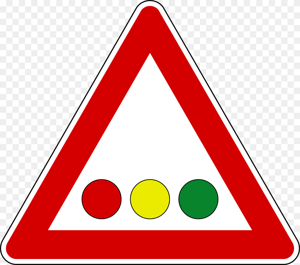 Traffic Signals Ahead Sign In Italy Clipart, Symbol, Triangle, Road Sign Free Png Download