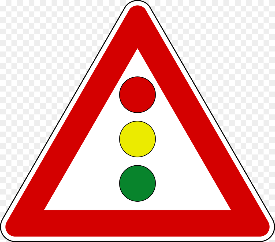 Traffic Signals Ahead Sign In Italy Clipart, Triangle, Symbol, Road Sign Free Png Download