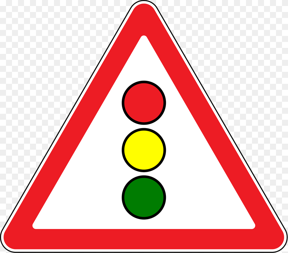 Traffic Signals Ahead Sign In Moldova Clipart, Symbol, Light, Triangle, Traffic Light Free Transparent Png