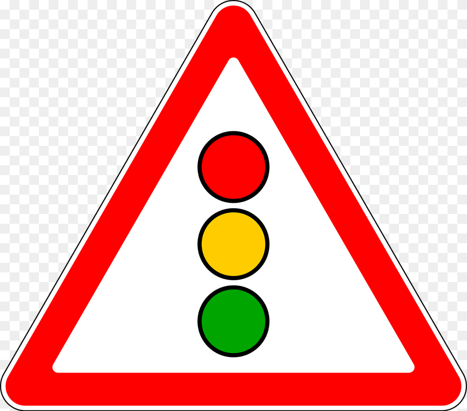 Traffic Signals Ahead Sign In Russia Clipart, Light, Symbol, Traffic Light, Triangle Png