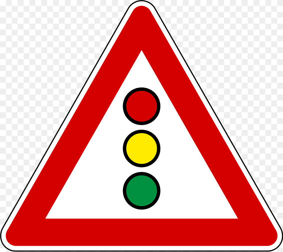 Traffic Signals Ahead Sign In Slovenia Clipart, Symbol, Triangle, Light, Road Sign Png