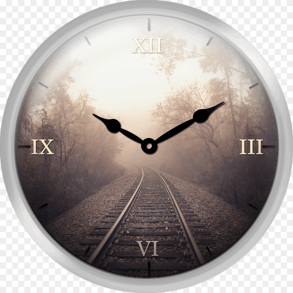 Train Tracks And Fog Wall Clock, Analog Clock, Animal, Bird Free Transparent Png