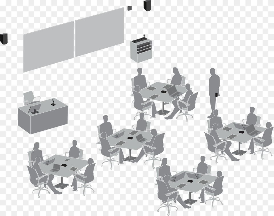Training Room Setup With The Microflex Wireless System Sharing, Indoors, Furniture, Person, Table Png