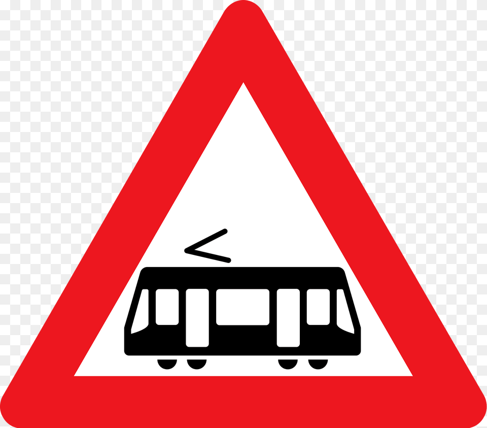 Tram Crossing Sign In Denmark Clipart, Symbol, Road Sign Png Image