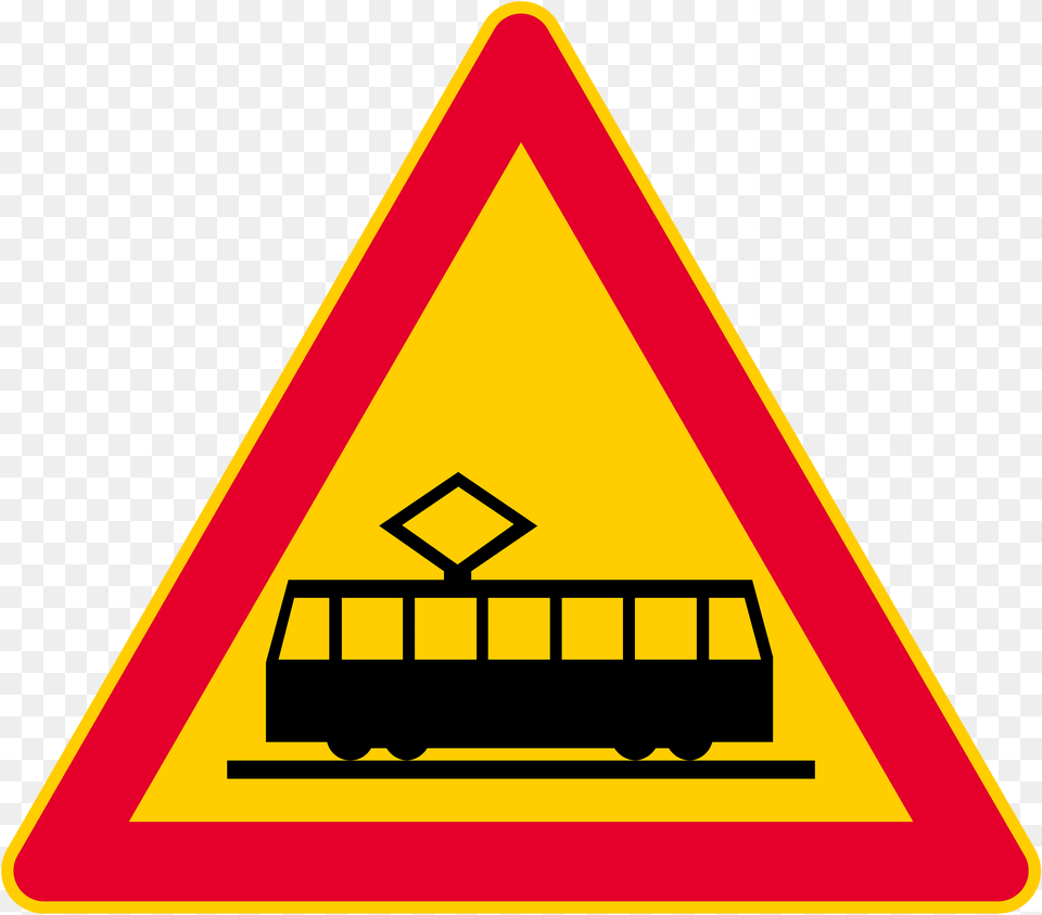 Tram Crossing Sign In Finland Clipart, Symbol, Road Sign Free Png Download