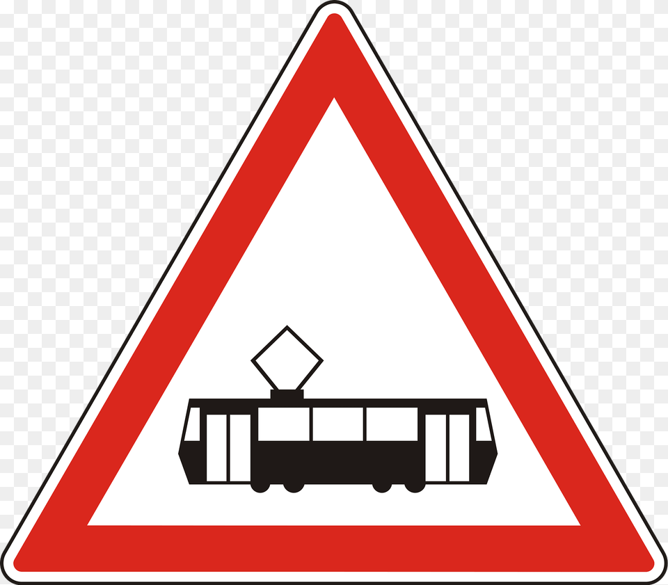 Tram Crossing Sign In Hungary Clipart, Symbol, Road Sign, Triangle Free Png Download