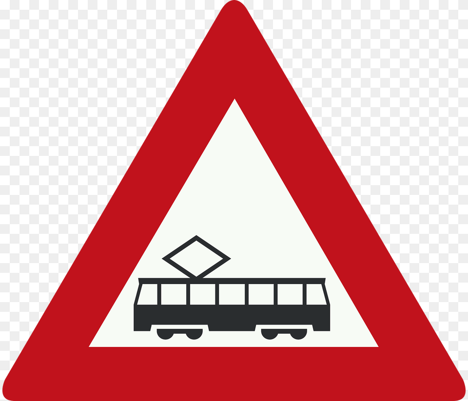 Tram Crossing Sign In Netherlands Clipart, Symbol, Road Sign, Triangle Png