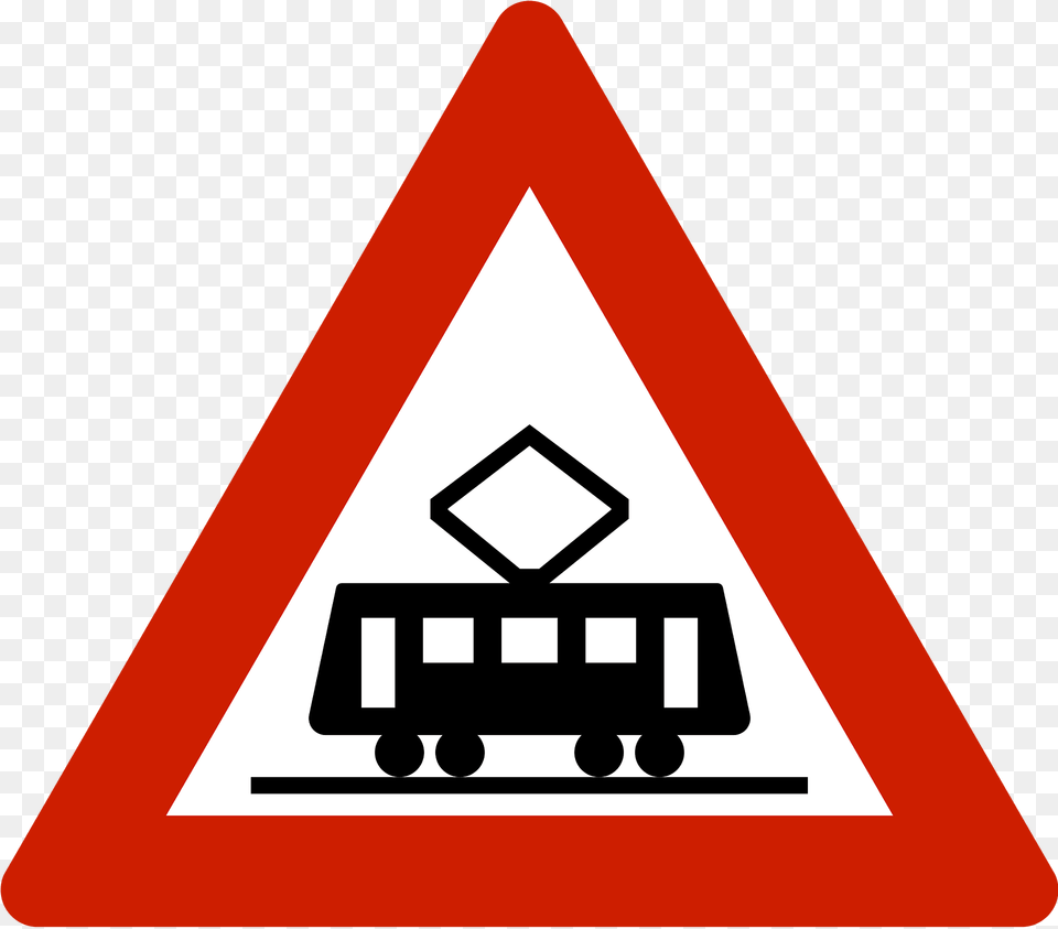 Tram Crossing Sign In Norway Clipart, Symbol, Road Sign, Dynamite, Weapon Free Png