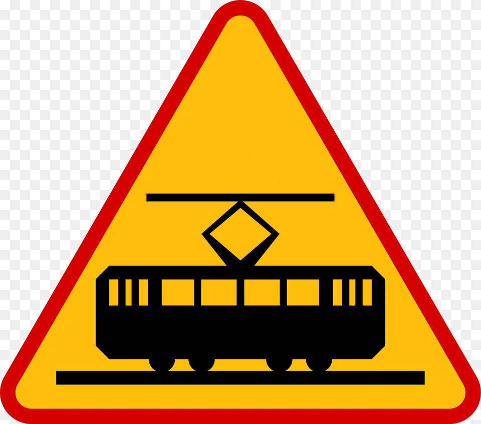 Tram Crossing Sign In Poland Clipart, Symbol, Road Sign, Machine, Wheel Free Transparent Png