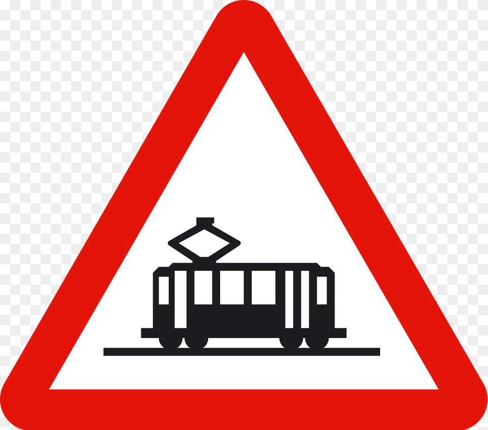Tram Crossing Sign In Spain Clipart, Symbol, Road Sign, Machine, Wheel Free Png Download