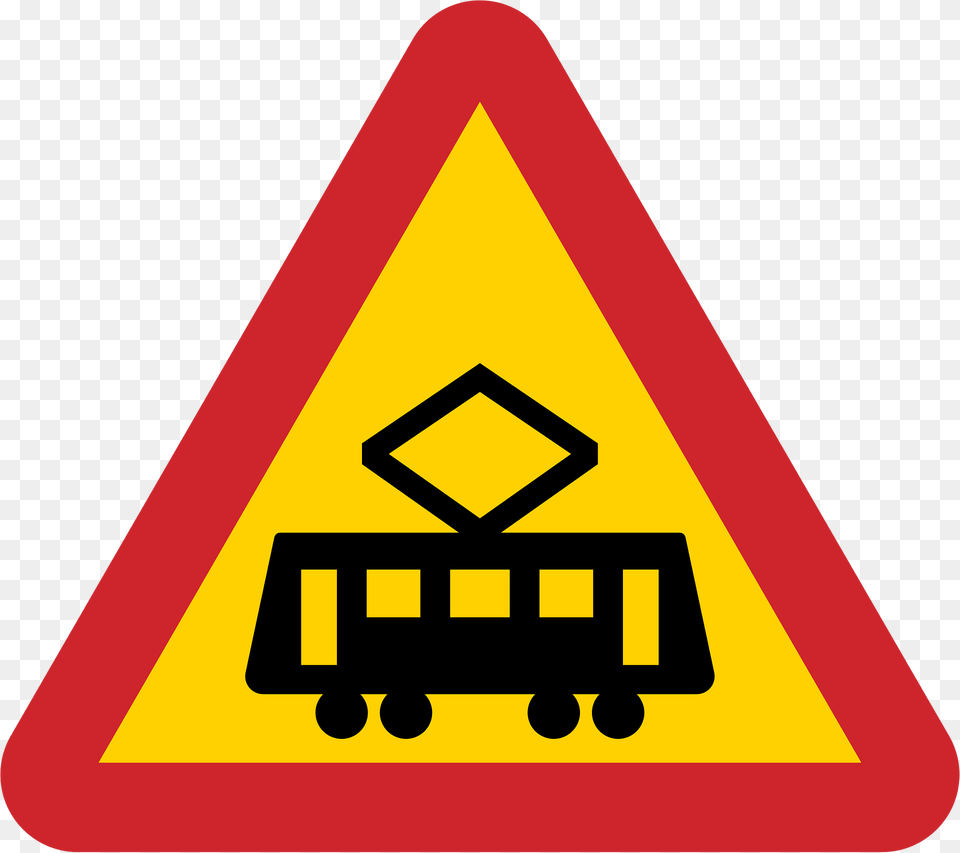 Tram Crossing Sign In Sweden Clipart, Symbol, Road Sign, Dynamite, Weapon Free Png Download