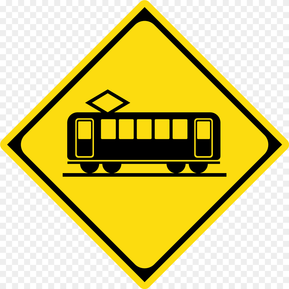 Tram Streetcar Crossing Sign In Japan Clipart, Symbol, Road Sign, Machine, Wheel Png