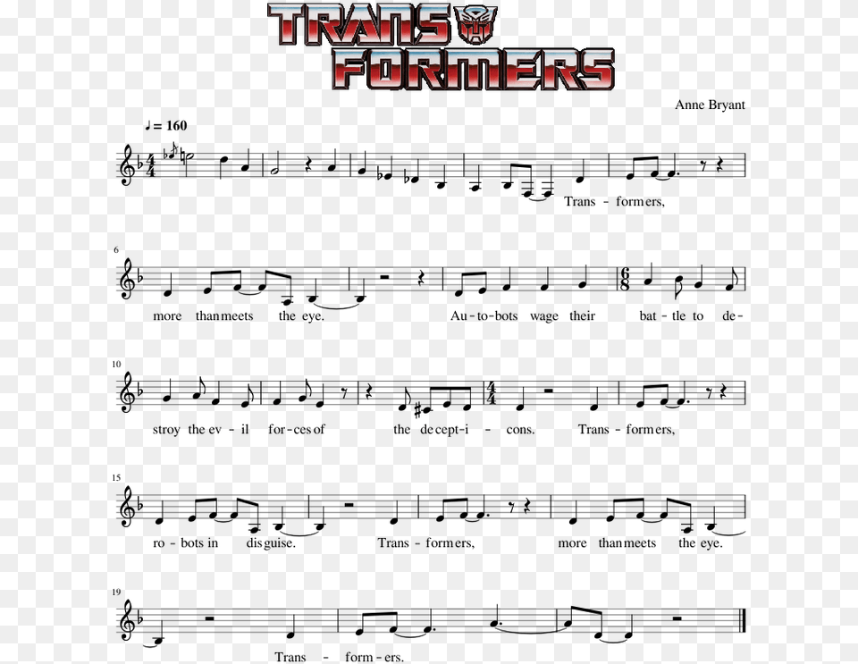 Transformers G1 Theme Song Piano Sheet Music, Text Png Image