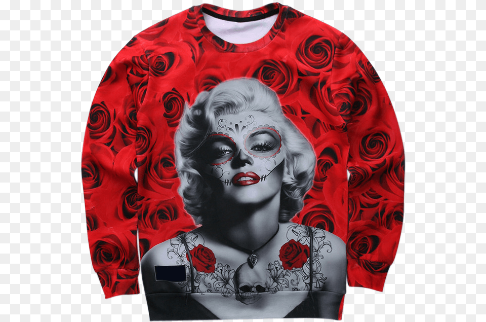 Transparent 3d Skull Marilyn Monroe Sweater Roses, Adult, Sleeve, Person, Long Sleeve Free Png