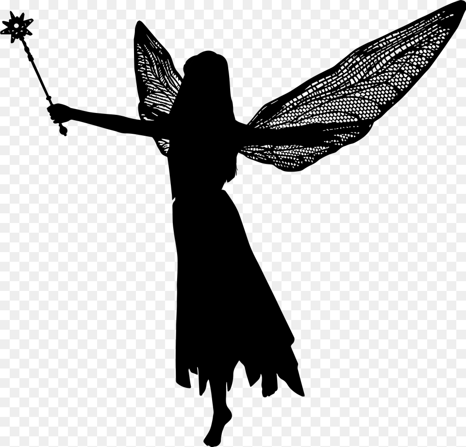 Transparent Angel Silhouette Fairy Silhouette, Gray Free Png